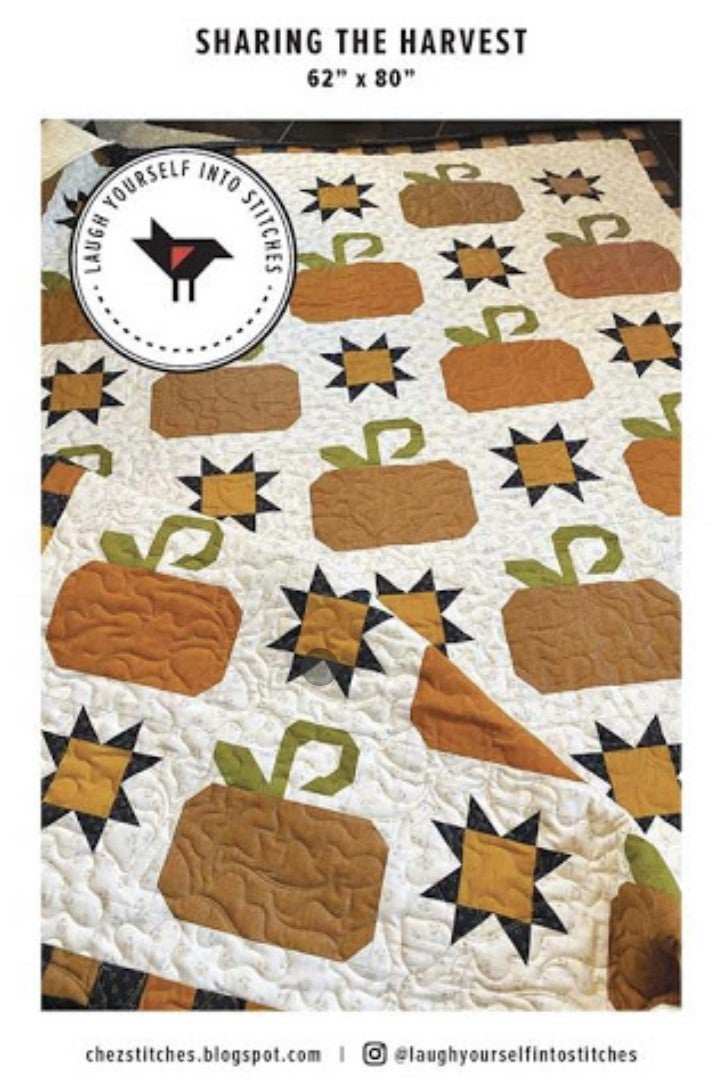 Sharing the Harvest Quilt Pattern featuring pumpkins and stars by Laugh Yourself into Stitches