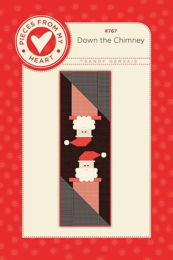 Down the Chimney quilt pattern featuring Santa table runner with easy piecing 20x62 inches