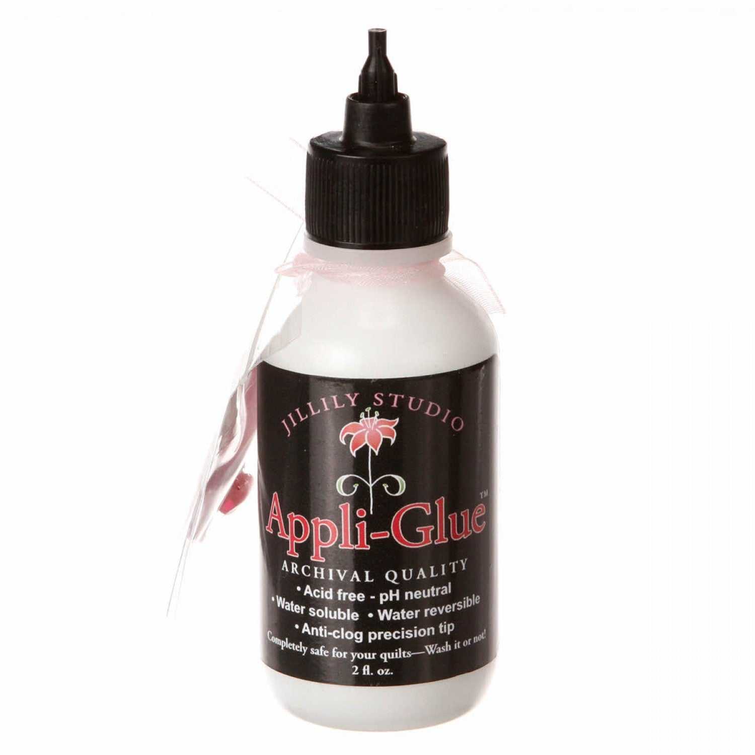 2oz bottle of Appli-Glue Jill Finley by Jillily Studio with precision nylon tip for applique sewing