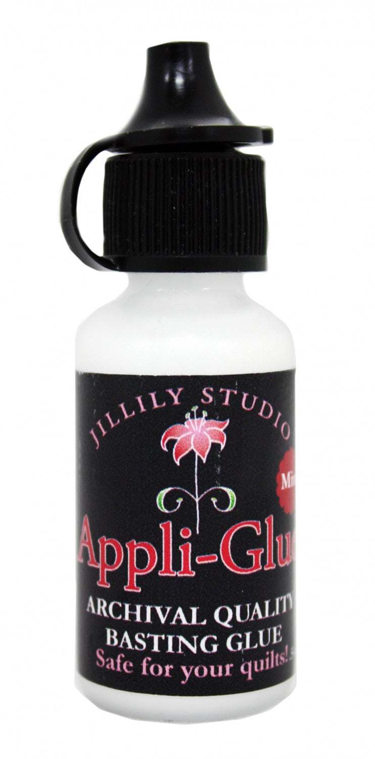 Mini Appli-Glue bottle from Jillily Studio with black nylon dropper tip for applique crafting