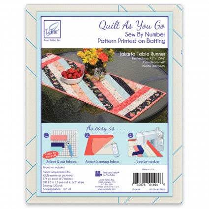 Quilt As You Go Sew By Number Jakarta table runner pattern with fabric cutting and sewing instructions.
