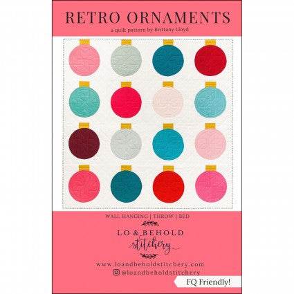 Retro Ornaments Quilt Pattern by Brittany Lloyd featuring colorful ornament designs for wall hanging, throw, or bed.