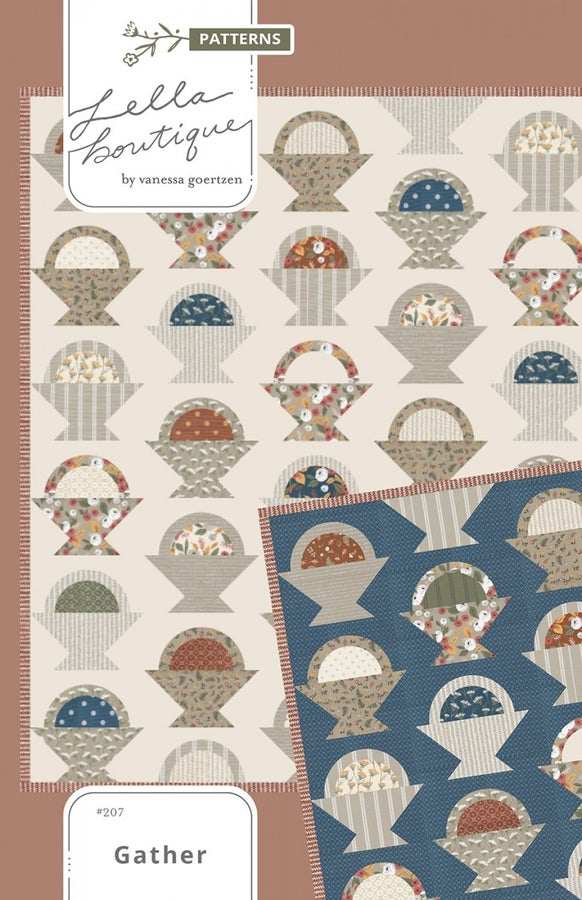 Gather Quilt Pattern by Lella Boutique featuring spring basket blocks in lush fabrics finishing at 72x72 inches