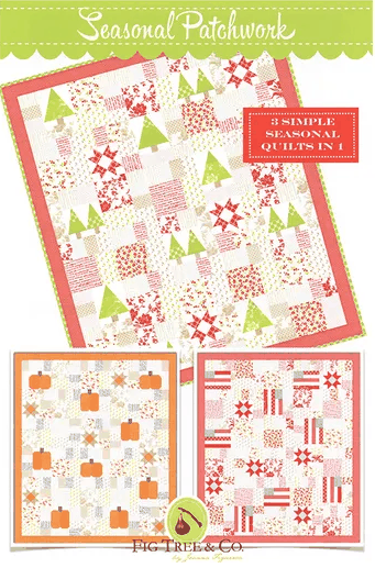 Seasonal patchwork quilt pattern with three simple seasonal quilt designs including holiday and fall themes