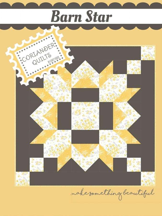 Barn Star Wall Hanging quilt pattern with yellow and white floral design on gray background