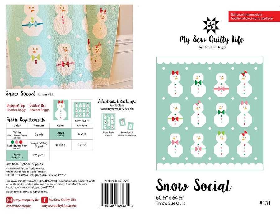 Snow Social quilt with 12 snowpeople blocks and snow gumdrop border by My Sew Quilty Life