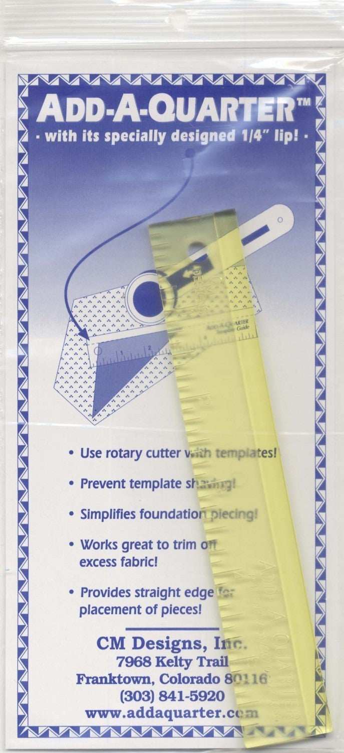 Add-A-Quarter ruler 1x6 inch with 1/4 inch lip for rotary cutting and template accuracy