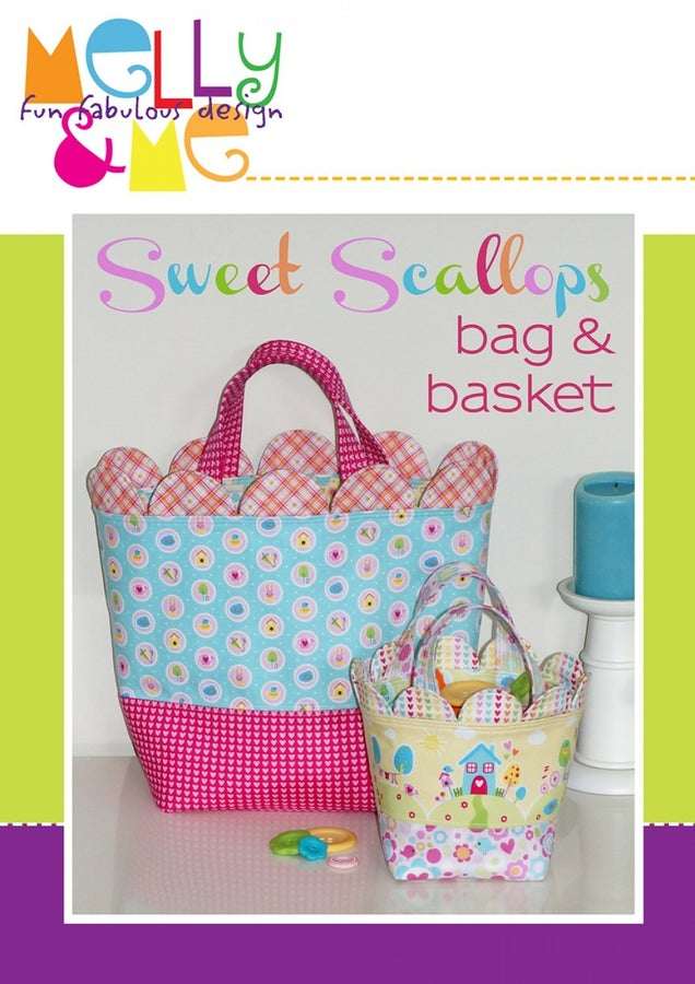Sweet Scallops Bag & Basket with colorful fabric and scalloped edges filled with Easter eggs