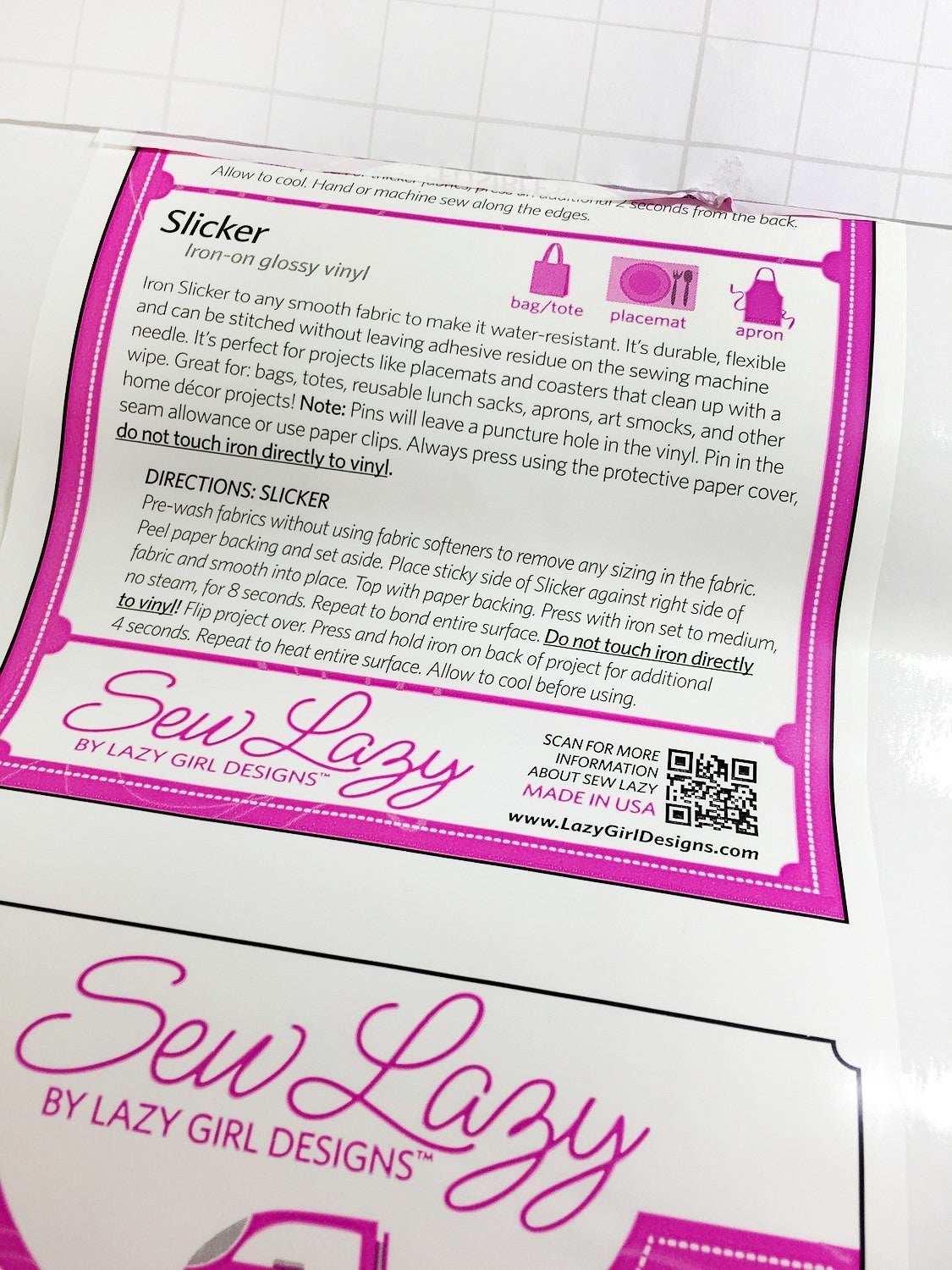 Lazy Girl Slicker iron-on glossy vinyl 17x36 inches for water-resistant fabric projects