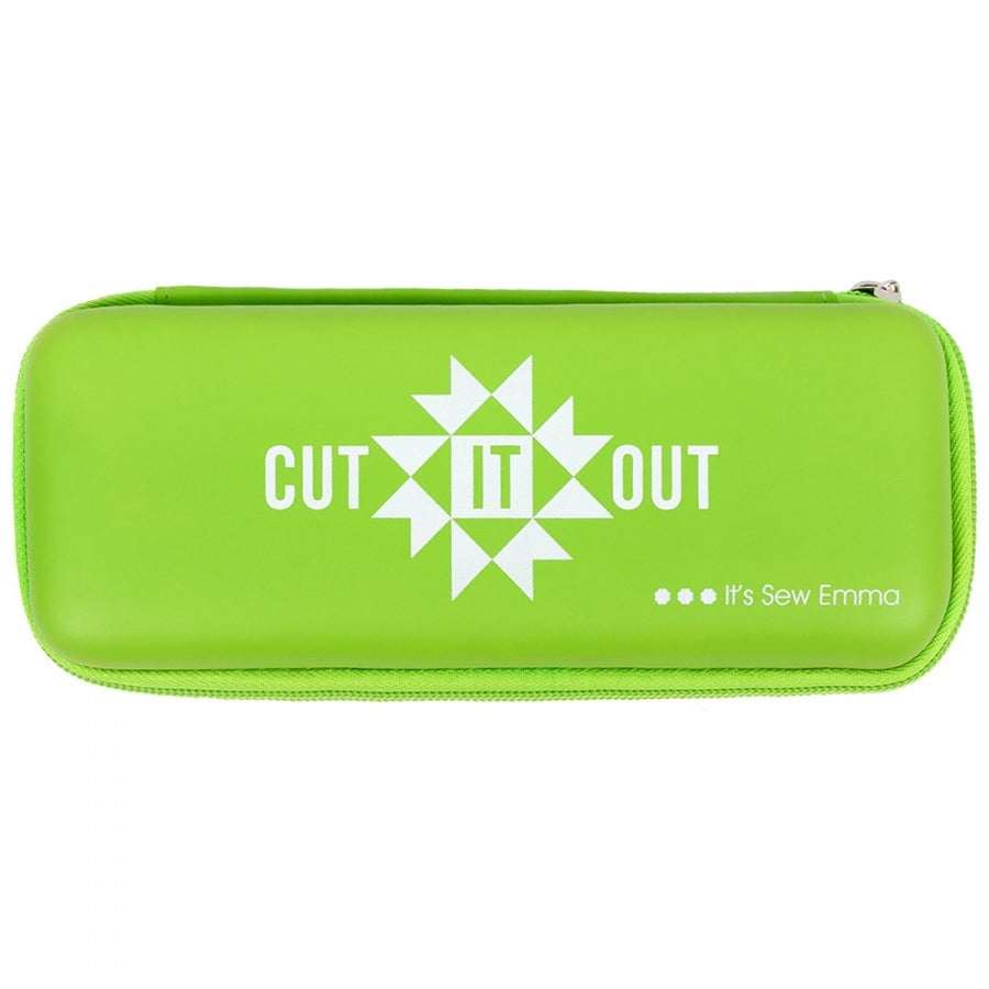 Lime rotary cutter case with "Cut It Out" design and zipper closure