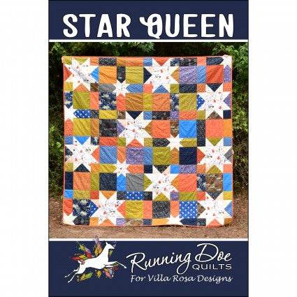 Star Queen Quilt Pattern by Catherine Cureton with colorful star and square blocks using fat quarters