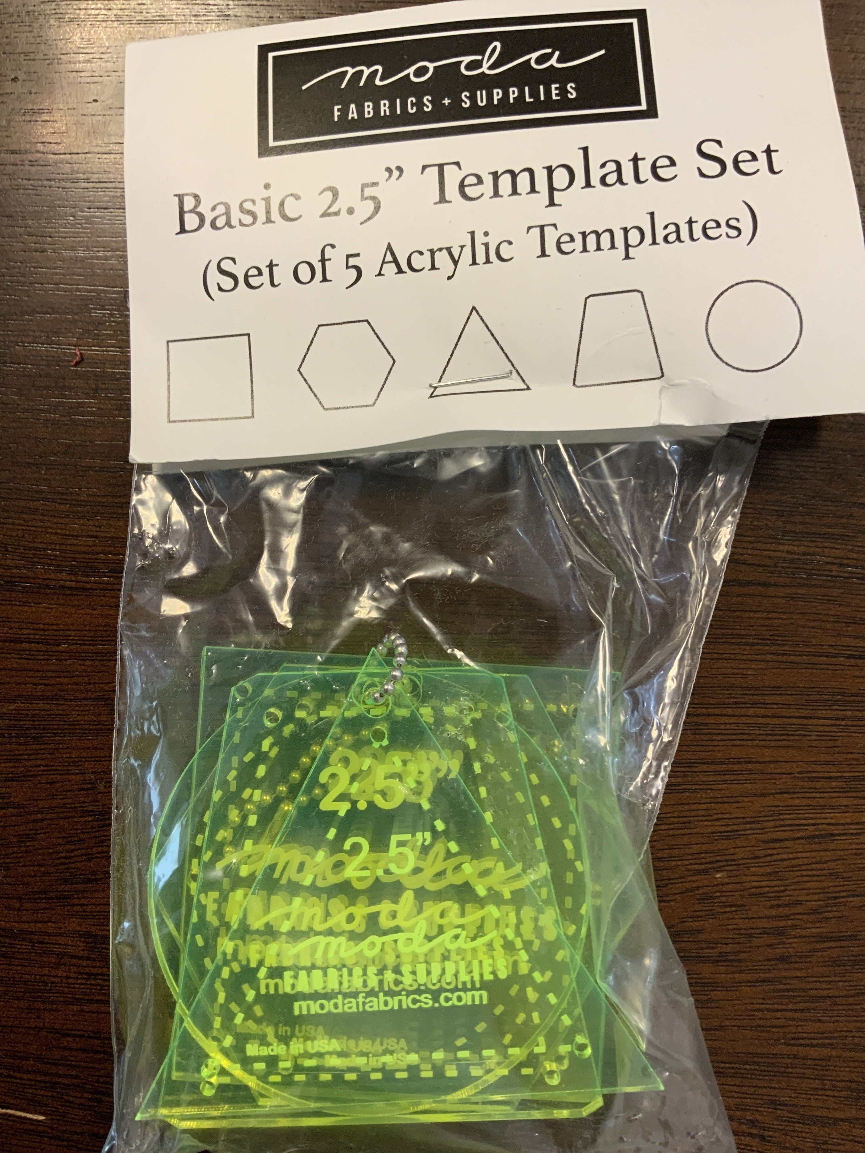 Basic 2.5” Template Set with 5 acrylic quilting shapes by Moda Fabrics