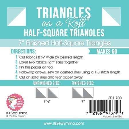 Triangles on a Roll 7 inch half-square triangle sewing pattern roll for 60 pieces with included seam allowance and instructions