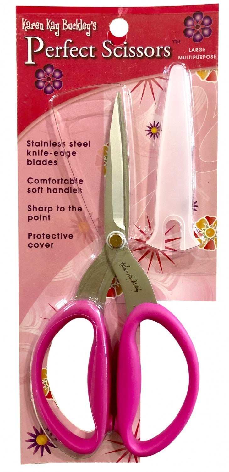 Karen Kay Buckley multi-purpose 7.5 inch scissors with stainless steel blades and pink ergonomic handles