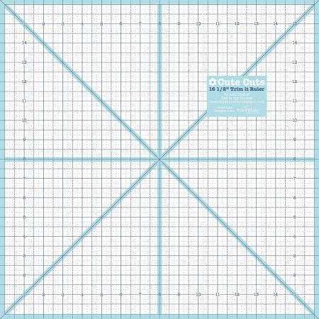 Lori Holt Cute Cuts 16.5 inch square quilting ruler with non-slip grip and diagonal lines for precise trimming