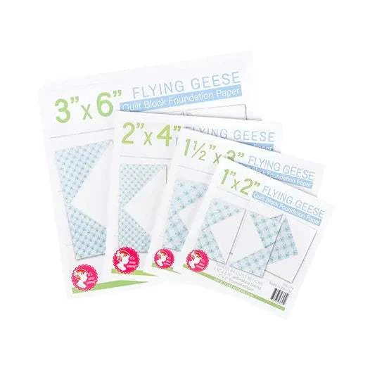 Flying Geese Quilt Block Foundation Paper Pad Set with shaded templates in four sizes for precise quilting