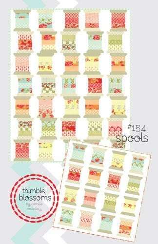 Spools by Bonnie & Camille quilt pattern by Thimble Blossoms featuring strip pieced spool design in pastel colors