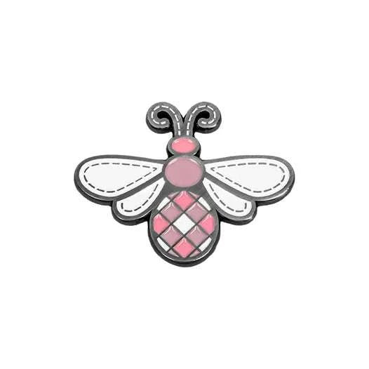 Pink Bee in My Bonnet enamel needle minder with gingham design by Lori Holt