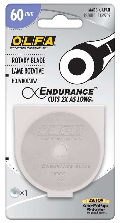Olf Endurance 60mm rotary replacement blade for cutting fabric and leather with long-lasting sharpness