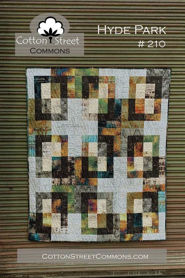 Hyde Park Quilt Pattern with geometric blocks in earthy tones, 60x72 inches, Cotton Street Commons design