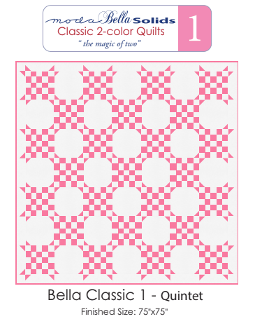 Moda Bella Solids Classic 2-color quilt pattern in pink and white, 75x75 inches