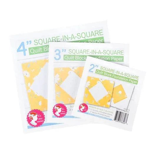 Square in a Square Quilt Block Foundation Paper Pad Set by It’s Sew Emma for precise quilt blocks in 2", 3", and 4" sizes