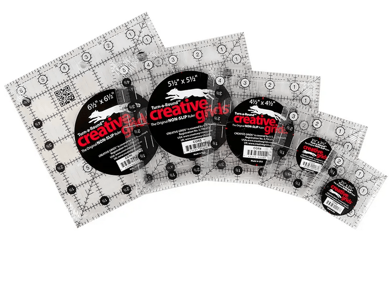 Creative Grids 6 Ruler Set with clear quilting rulers in sizes 1.5" to 6.5" featuring black and white grid markings