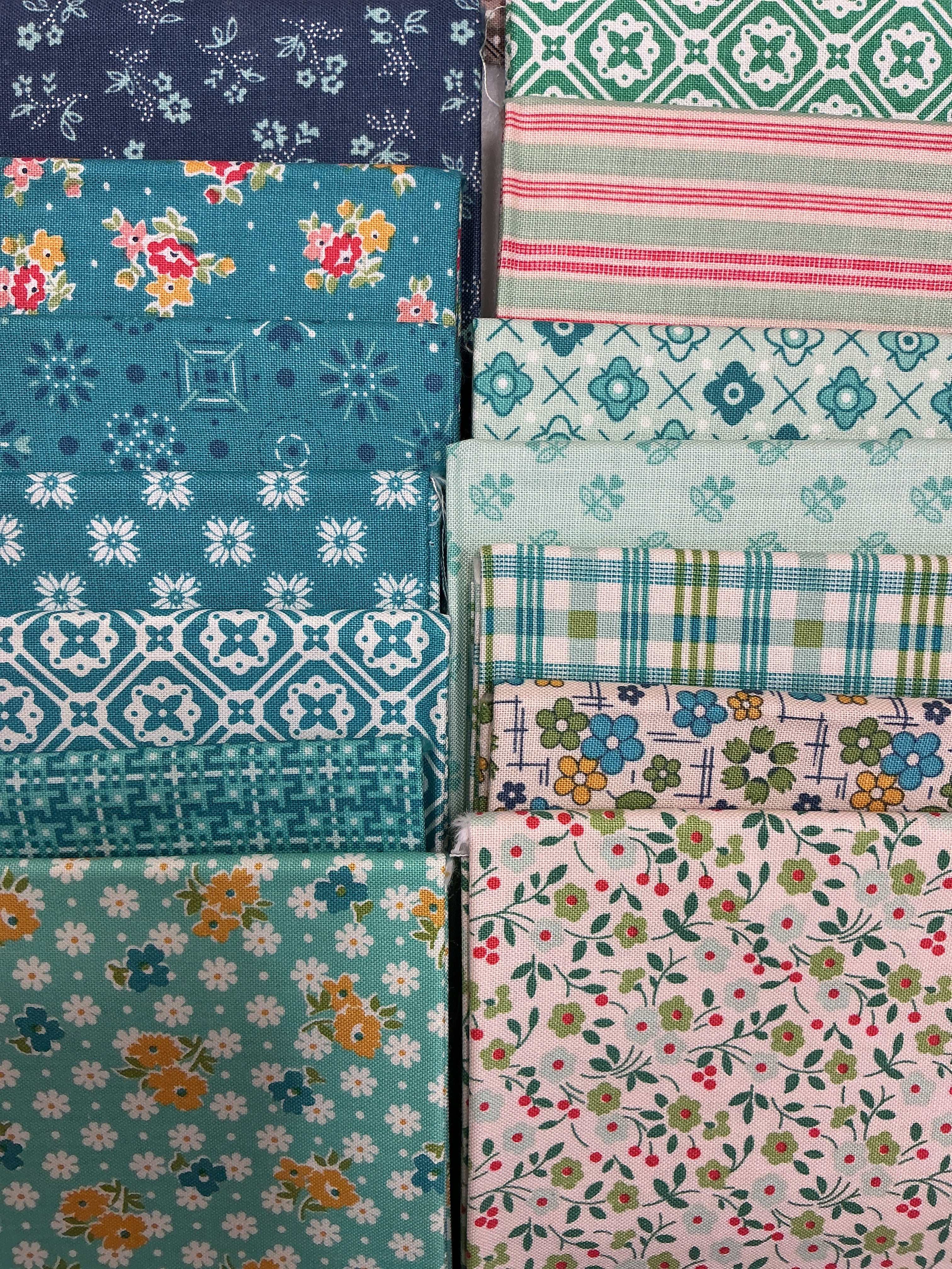 Lori Holt Farmers Daughter fabric bundle with 14 quarter yard blue prints