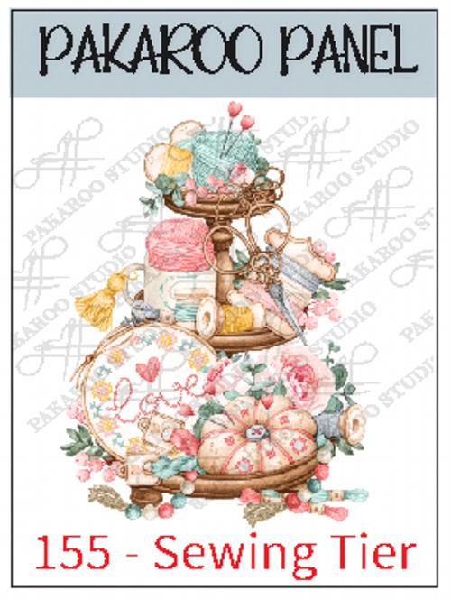 Pakaroo Panel Flower Tier screen printed on creamy canvas 10.5x10.5 inch sewing panel with hoop and needle design