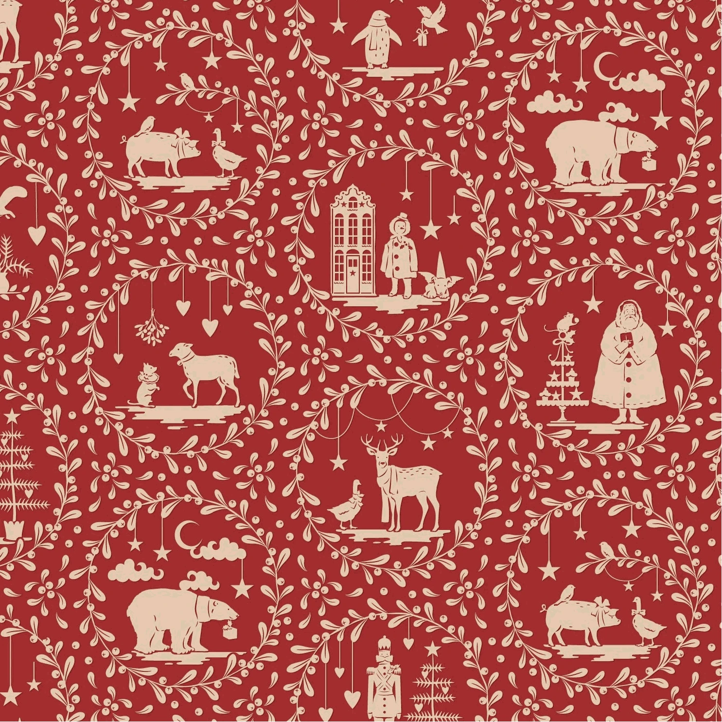 Merry Little Christmas Paperscenes Burgundy by TILDA vintage Christmas design