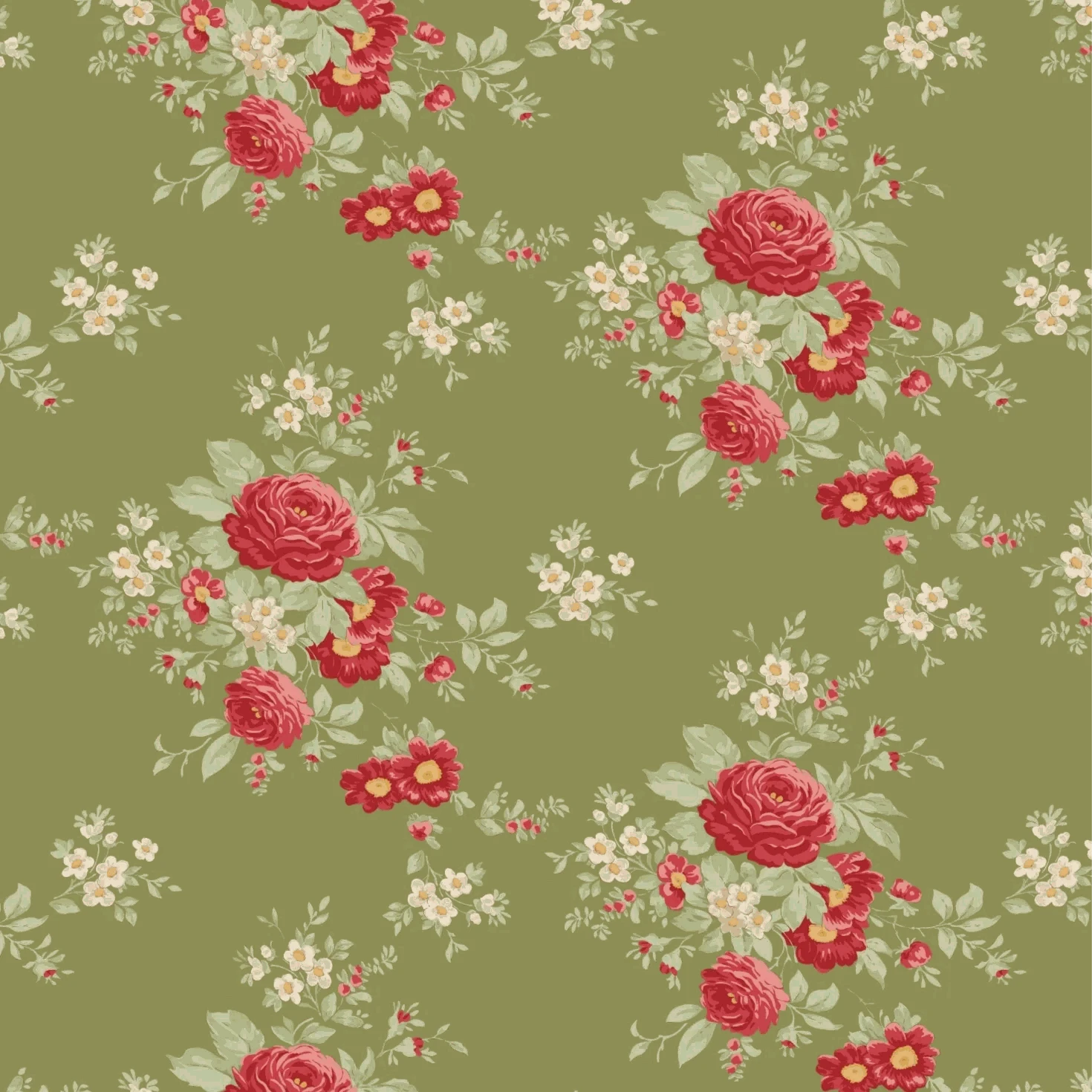 Merry Little Christmas Carol Moss fabric from TILDA Nordic inspired vintage Christmas collection
