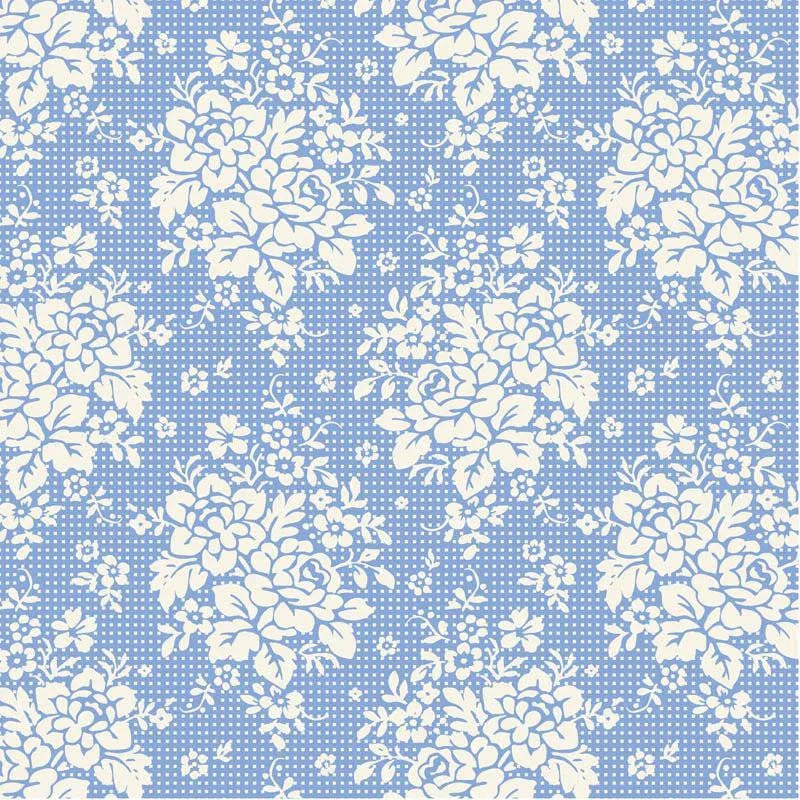 Something Blue Picnic Sky Cream fabric by TILDA with blue and white floral patterns