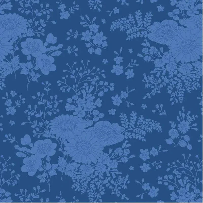 Something Blue Isolde Tonal Night fabric by TILDA in blue and white floral pattern