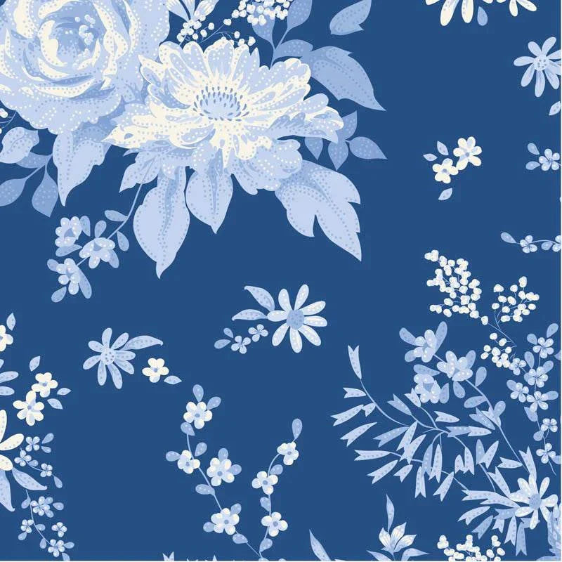 Something Blue Wildgarden Floral Night fabric by TILDA in blue and white floral pattern