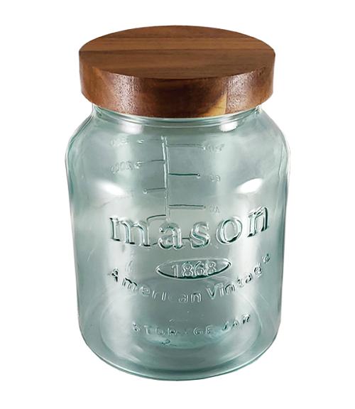 Wide mouth Fiesta tapered round glass jar with wooden lid, 110oz storage container by Grant Howard