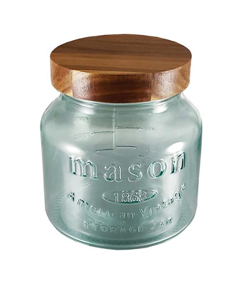 Clear wide mouth glass jar with wood lid 80oz by Grant Howard, ideal for storage and organization