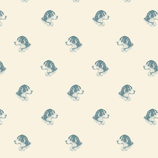 Hazelmont Farm Shirtings fabric by Max and Louise featuring classic animal designs in soft lagoon blue, sold in half-yard increments