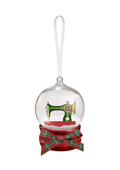 Vintage snowglobe ornament by Moda with sewing theme and holiday charm