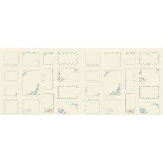 Special Delivery quilt panel with vintage florals and postal motifs in blues and creams