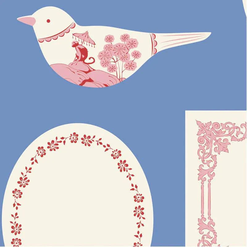Something Blue Blenders fabric by TILDA with blue labels and ornaments pattern