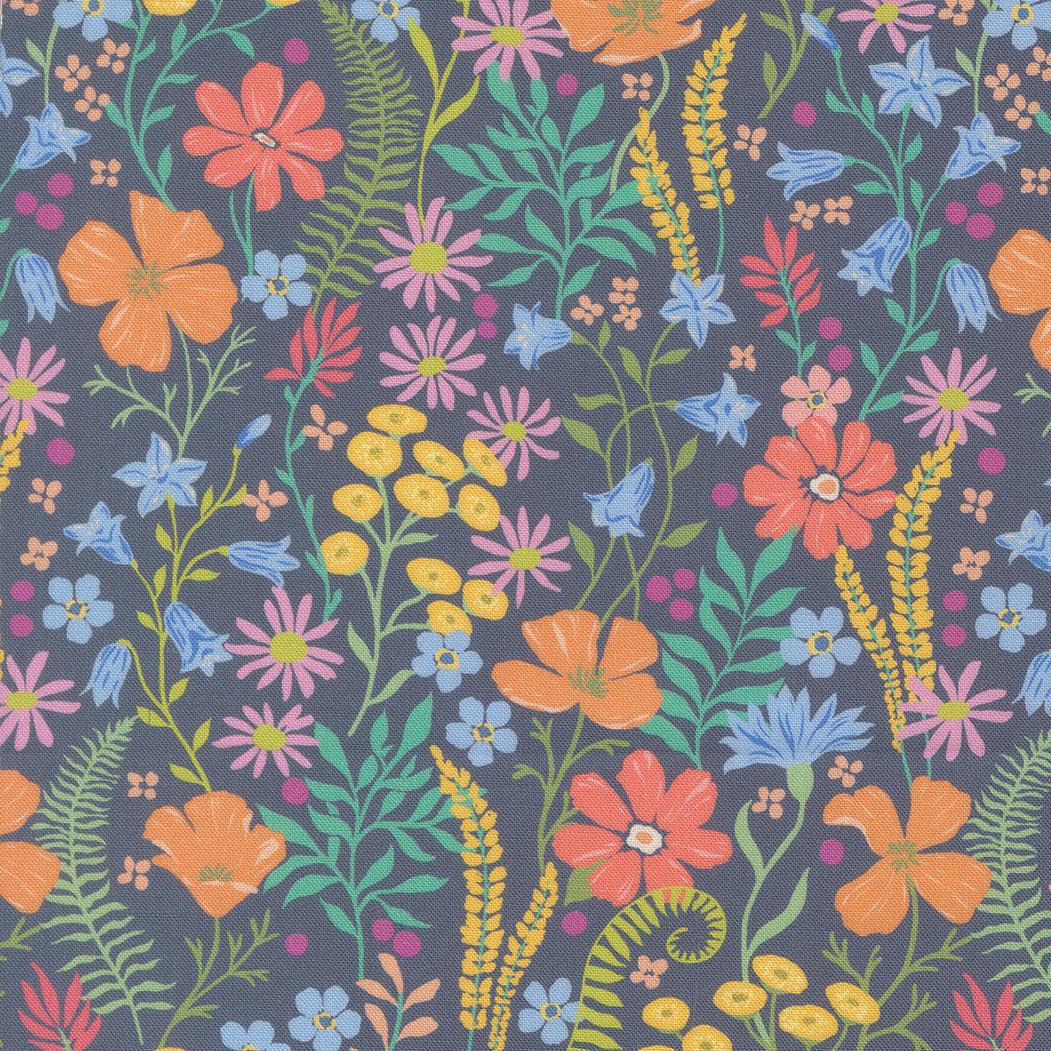 Cannon Beach Coastal Blooms Dusk fabric by Crystal Manning featuring hand-drawn florals and native plants in soft coastal colors