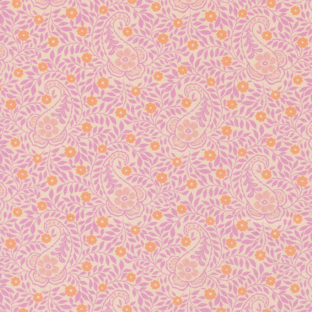 Cannon Beach Aberdeen Paisley Sweet Pea fabric by Crystal Manning in coral and aqua floral pattern