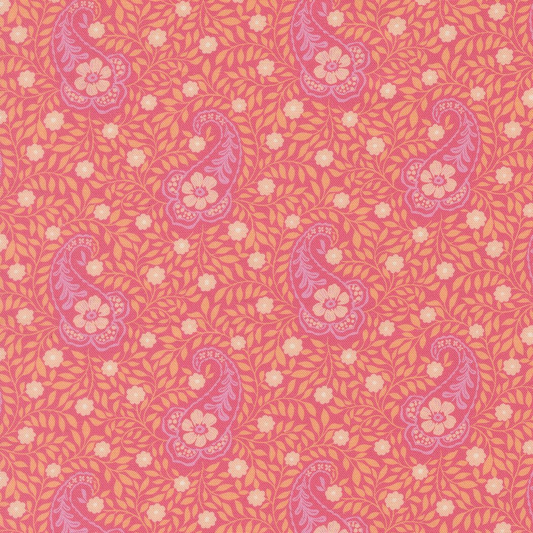 Cannon Beach Aberdeen Paisley Chrysanthemum fabric by Crystal Manning for Moda Fabrics in coral, aqua, green, and yellow colors