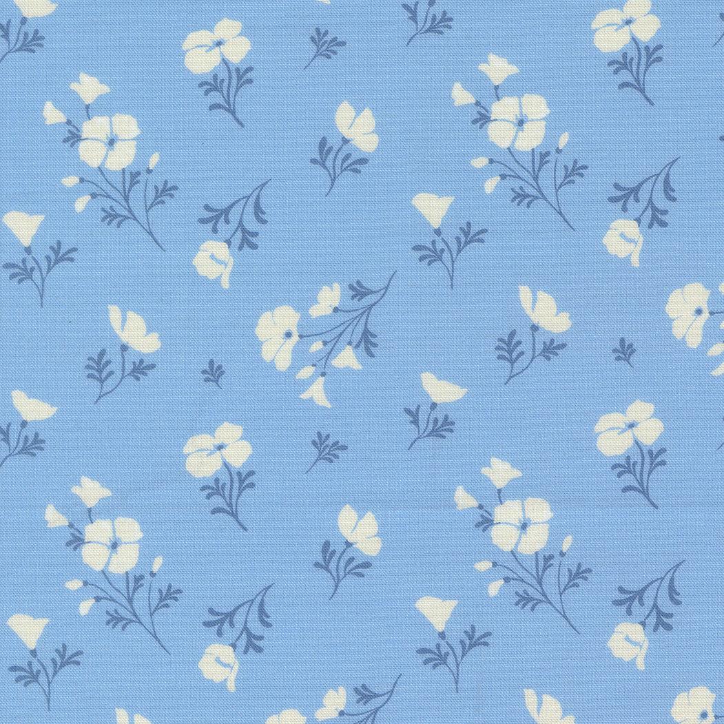 Cannon Beach Astoria Florals Sky fabric by Crystal Manning for Moda Fabrics, featuring hand-drawn florals and Pacific Northwest inspired colors.