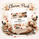 The Henhouse Charm Pack by Gingiber with farm-themed fabric squares in warm, rustic colors