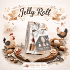 The Henhouse Jelly Roll fabric strips by Gingiber with rustic barnyard prints and warm colors