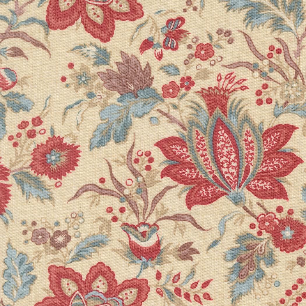 Fleur De Paris Pivoine Florals Pearl fabric by French General for Moda Fabrics with delicate 19th-century floral prints on soft pearl background