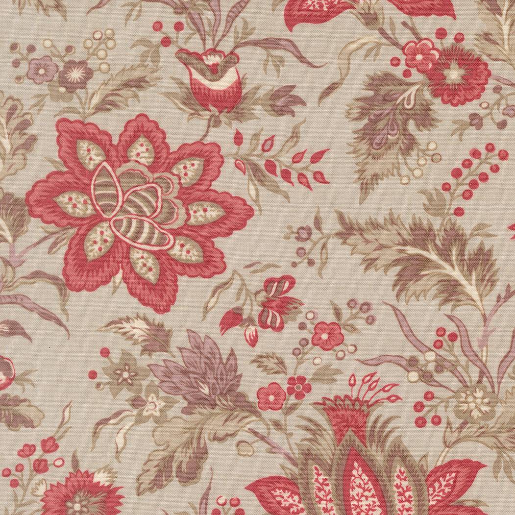 Fleur De Paris Pivoine Florals Smoke fabric by French General for Moda, floral print on soft pearl background