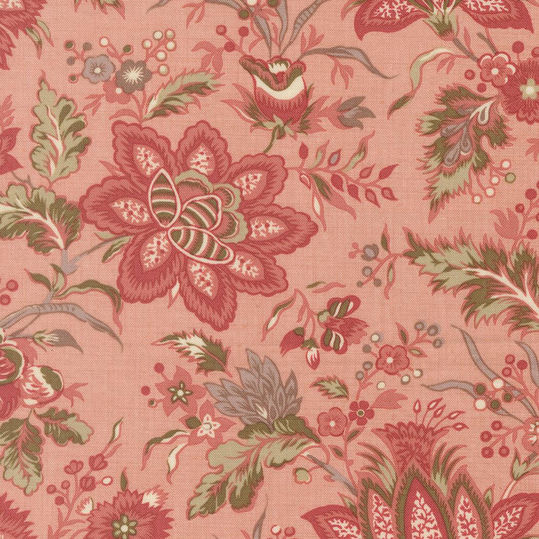 Fleur De Paris Pivoine Florals Rose fabric with vintage 19th-century floral print on pearl background by French General for Moda Fabrics