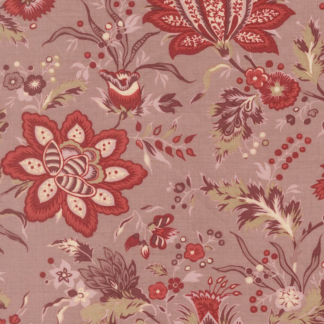 Fleur De Paris Pivoine Florals Lavender fabric by French General for Moda Fabrics with 19th-century floral prints on soft Pearl background